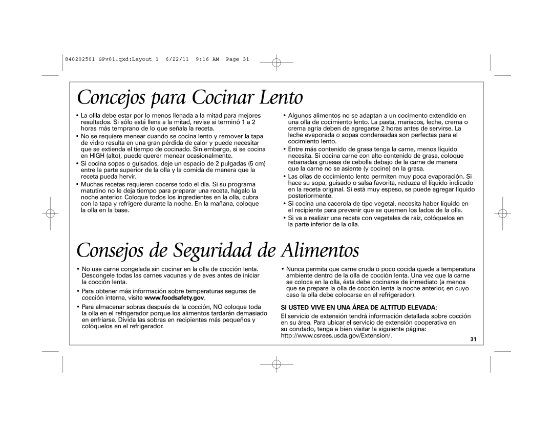 Hamilton Beach 33461, 33472 manual Concejos para Cocinar Lento, Consejos de Seguridad de Alimentos 