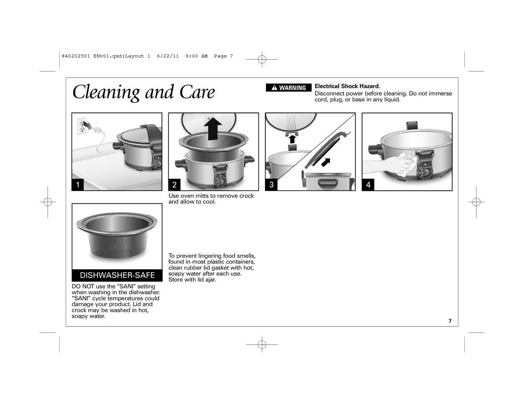 Hamilton Beach 33461, 33472 manual Cleaning and Care, Dishwasher-Safe 