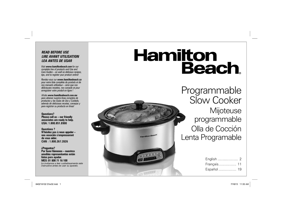 Hamilton Beach 33463, 33473, 33453 manual Programmable Slow Cooker 