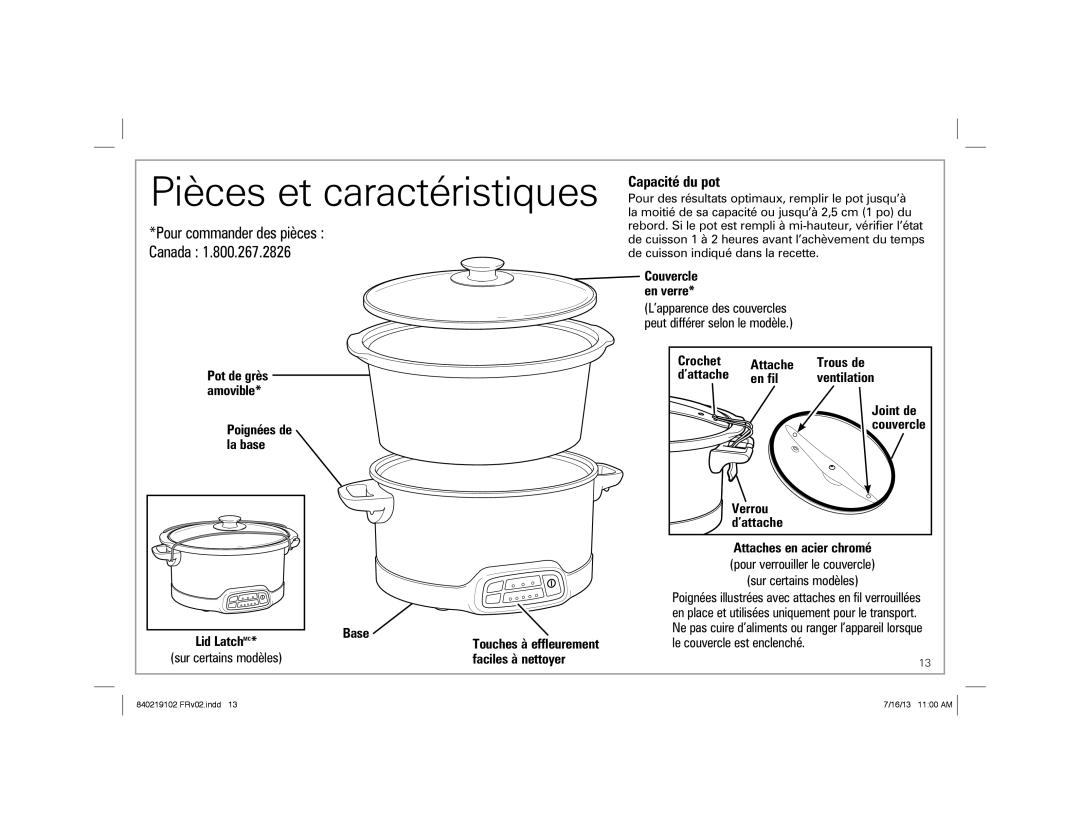 Hamilton Beach 33463, 33473 Pièces et caractéristiques, Poignées de la base, Faciles à nettoyer, Attaches en acier chromé 