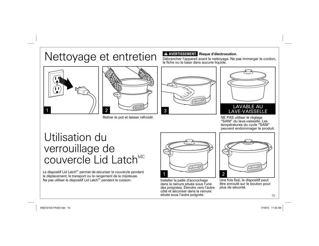 Hamilton Beach 33473, 33463, 33453 manual Nettoyage et entretien, Risque d’électrocution 