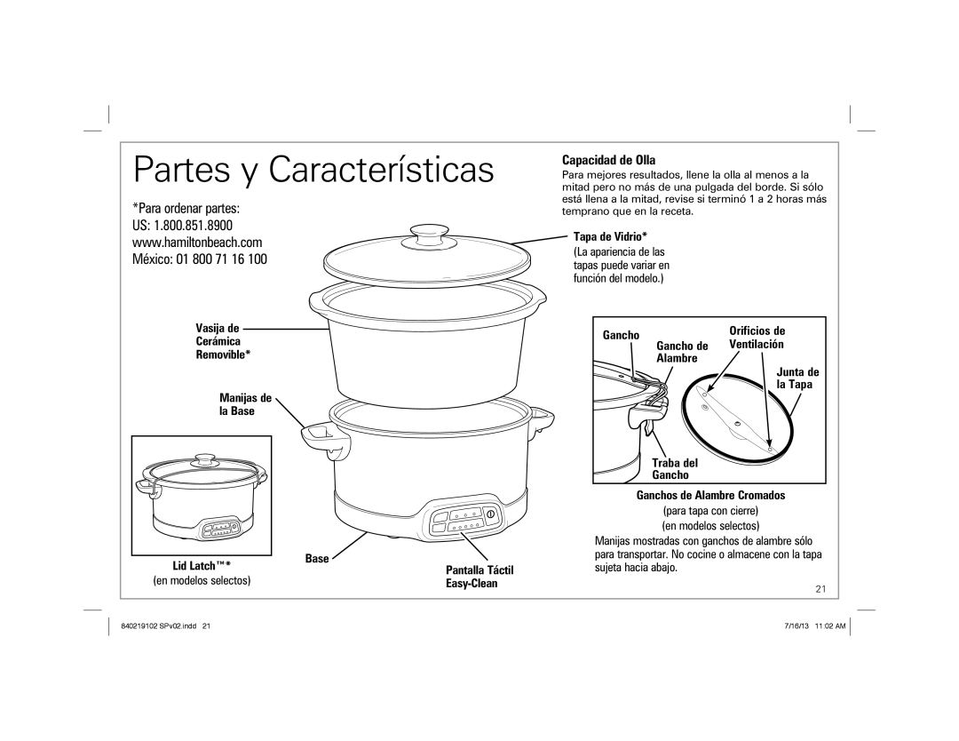 Hamilton Beach 33473, 33463, 33453 manual Partes y Características 