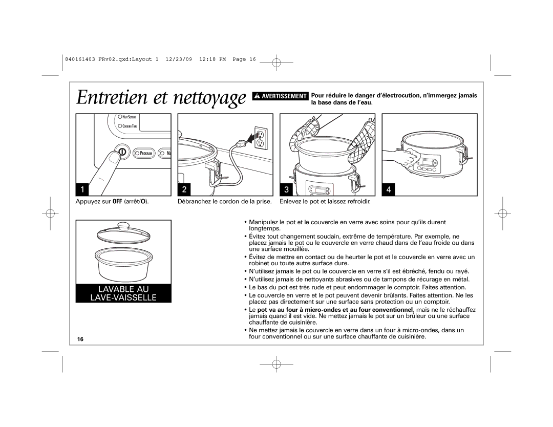 Hamilton Beach 33957 manual Entretien et nettoyage 