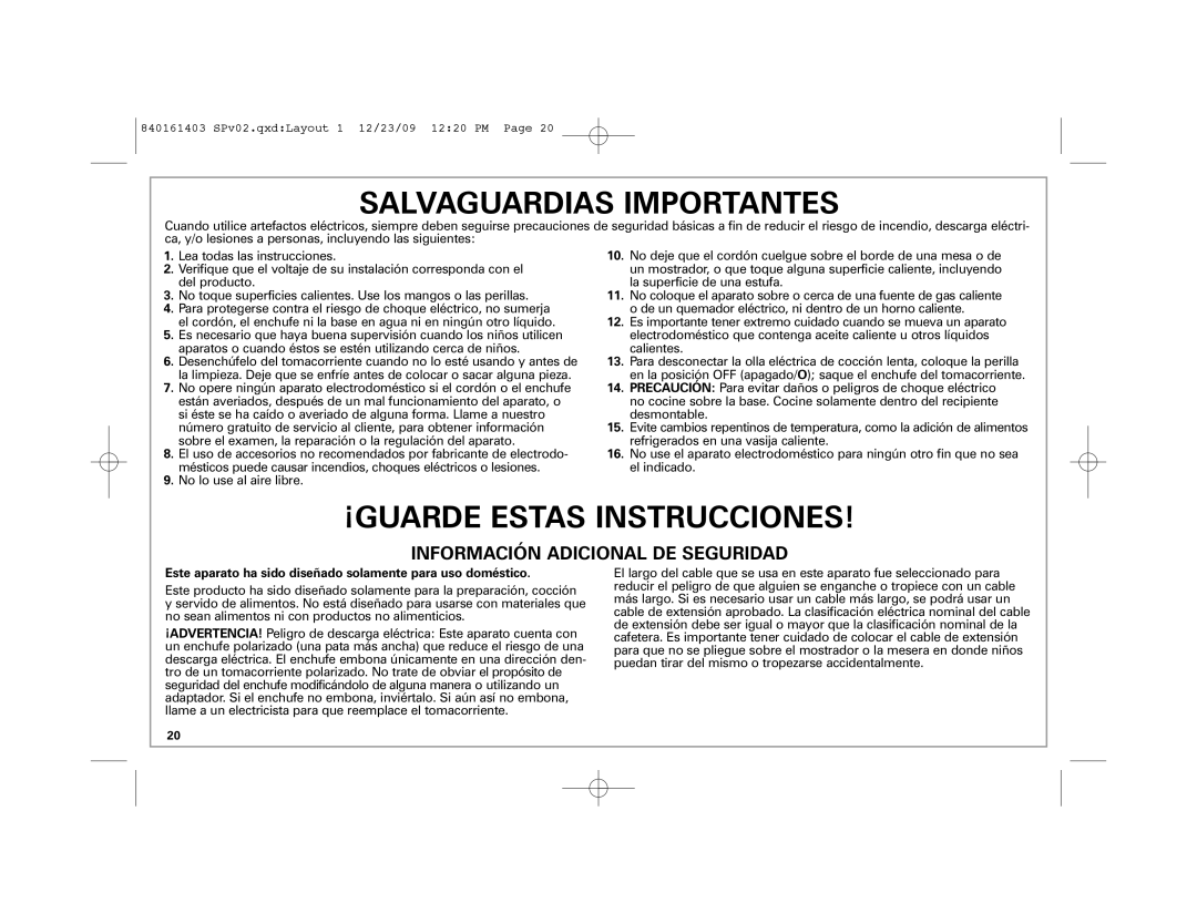 Hamilton Beach 33957 manual Salvaguardias Importantes 