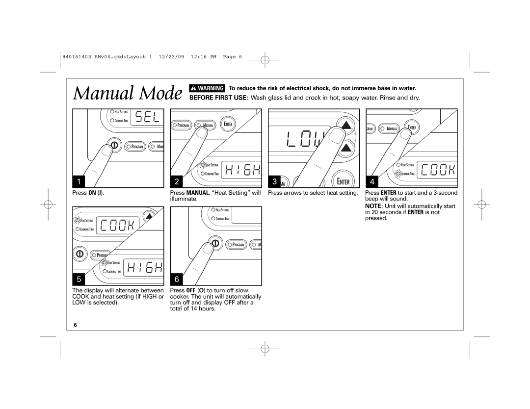 Hamilton Beach 33957 manual Cooker. The unit will automatically 