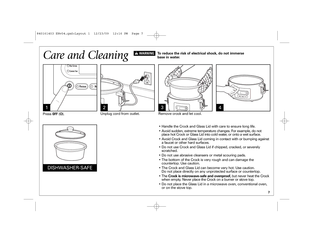 Hamilton Beach 33957 manual Care and Cleaning 