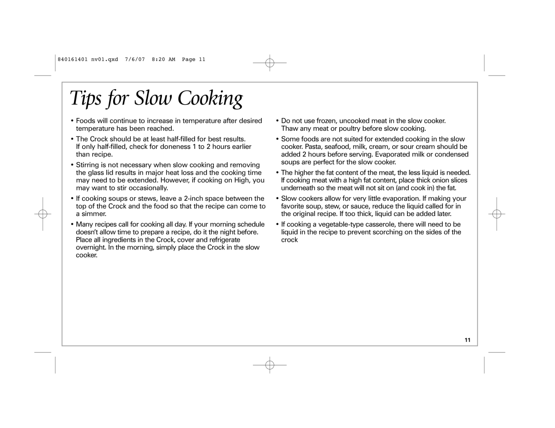 Hamilton Beach 33967C manual Tips for Slow Cooking 