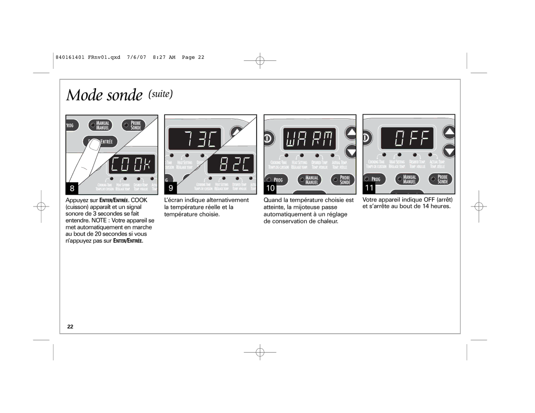 Hamilton Beach 33967C manual Mode sonde suite 