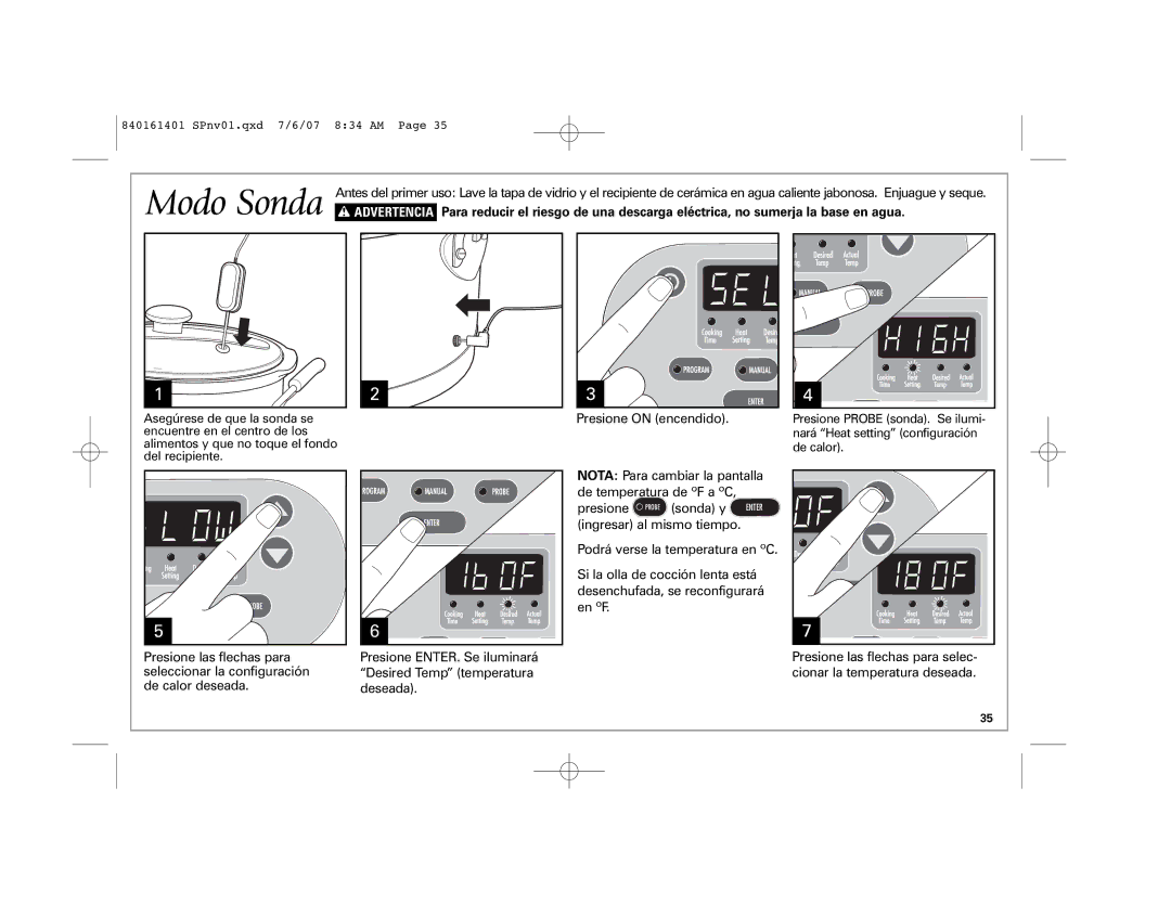 Hamilton Beach 33967C manual Modo Sonda, Presione on encendido 