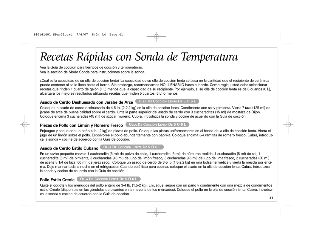 Hamilton Beach 33967C manual Recetas Rápidas con Sonda de Temperatura, Pollo Estilo Creole Olla DE Cocción Lenta DE 5 O 6 L 