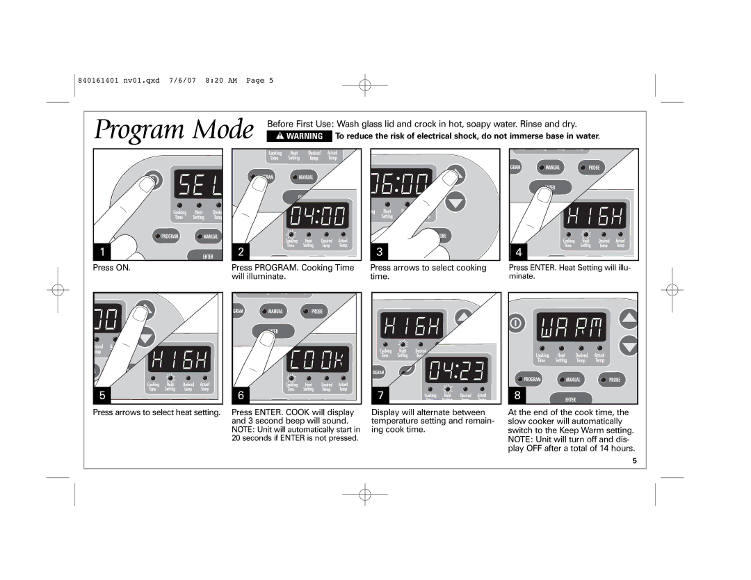 Hamilton Beach 33967C manual Program Mode, Press on 