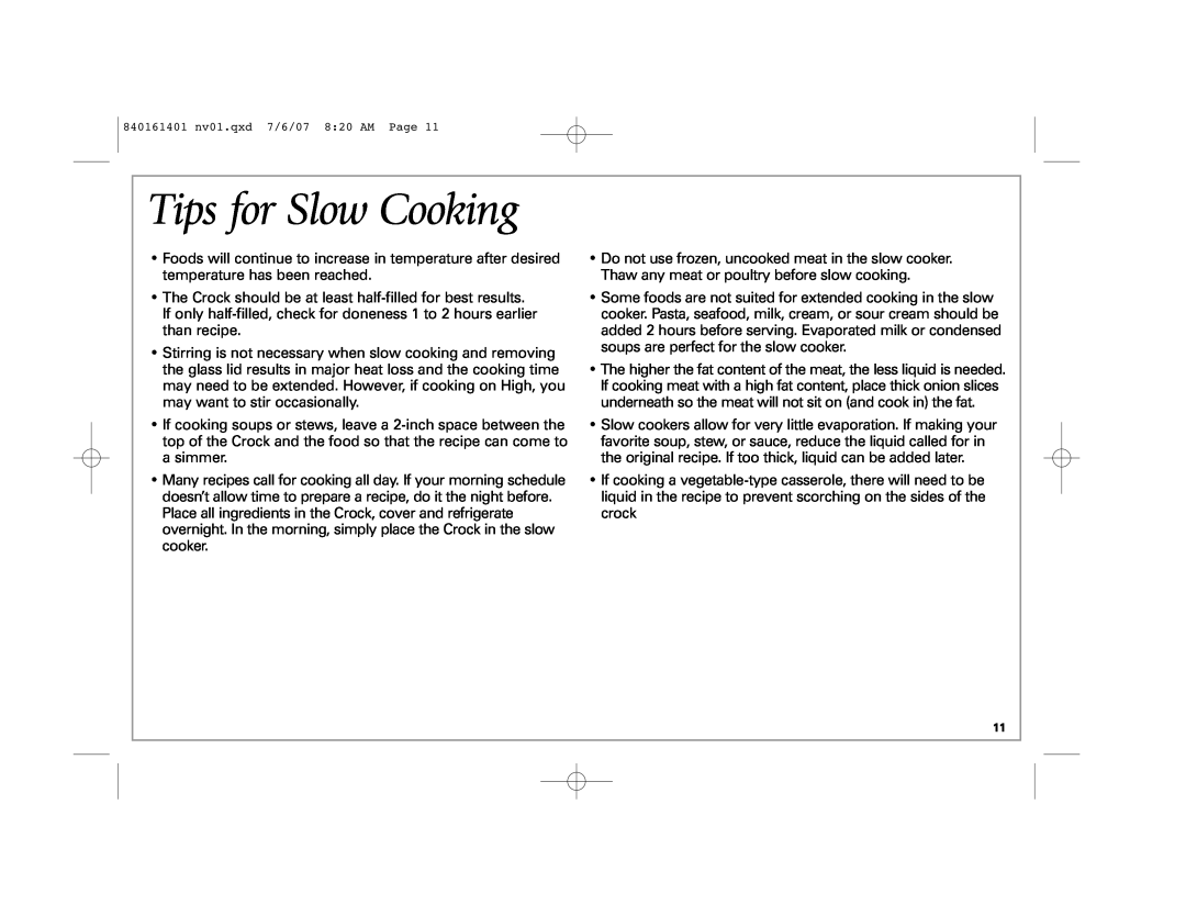 Hamilton Beach 33967C manual Tips for Slow Cooking 