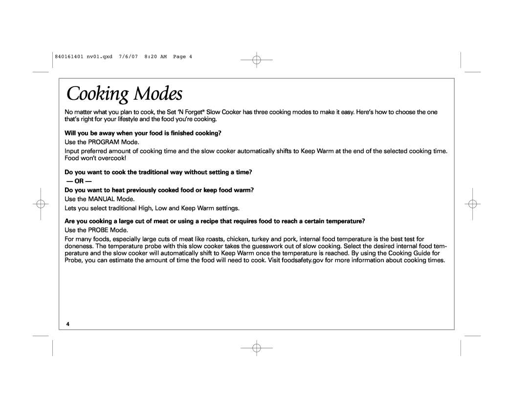 Hamilton Beach 33967C manual Cooking Modes 