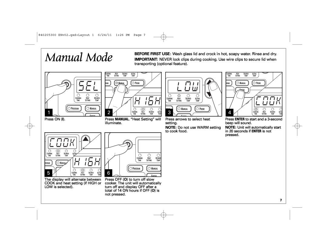 Hamilton Beach 33969 manual Manual Mode, transporting optional feature 