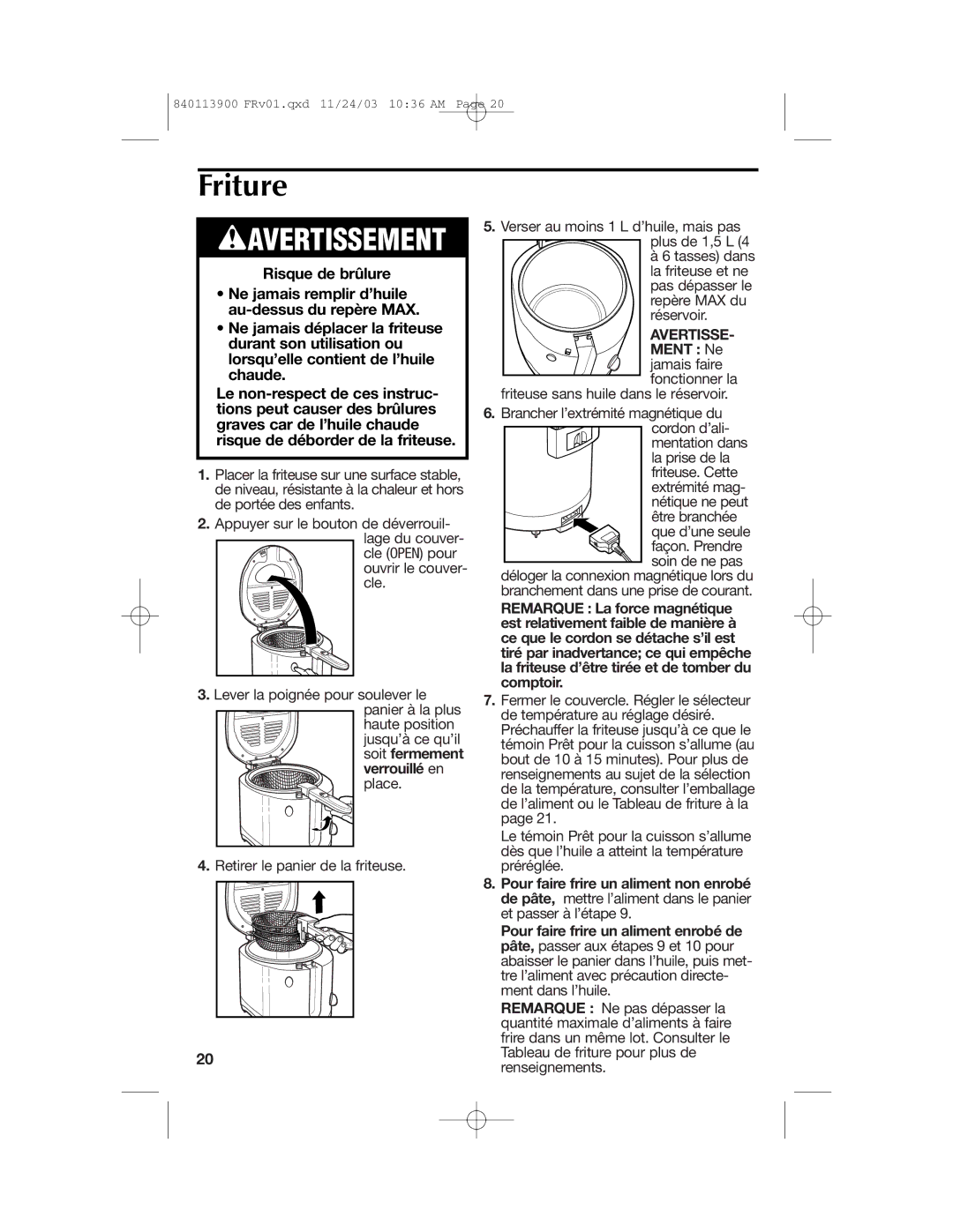 Hamilton Beach 35015 manual Friture, Avertisse, Ment Ne 