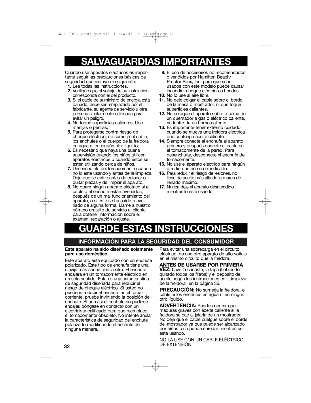 Hamilton Beach 35015 manual Salvaguardias Importantes 