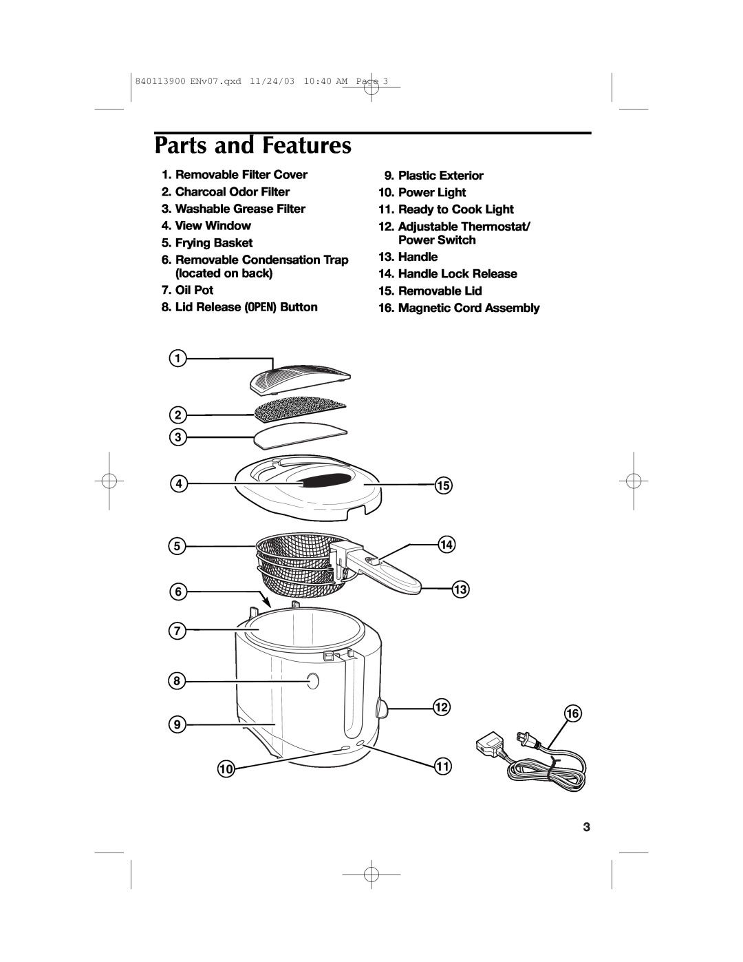 Hamilton Beach 35015 manual Parts and Features 