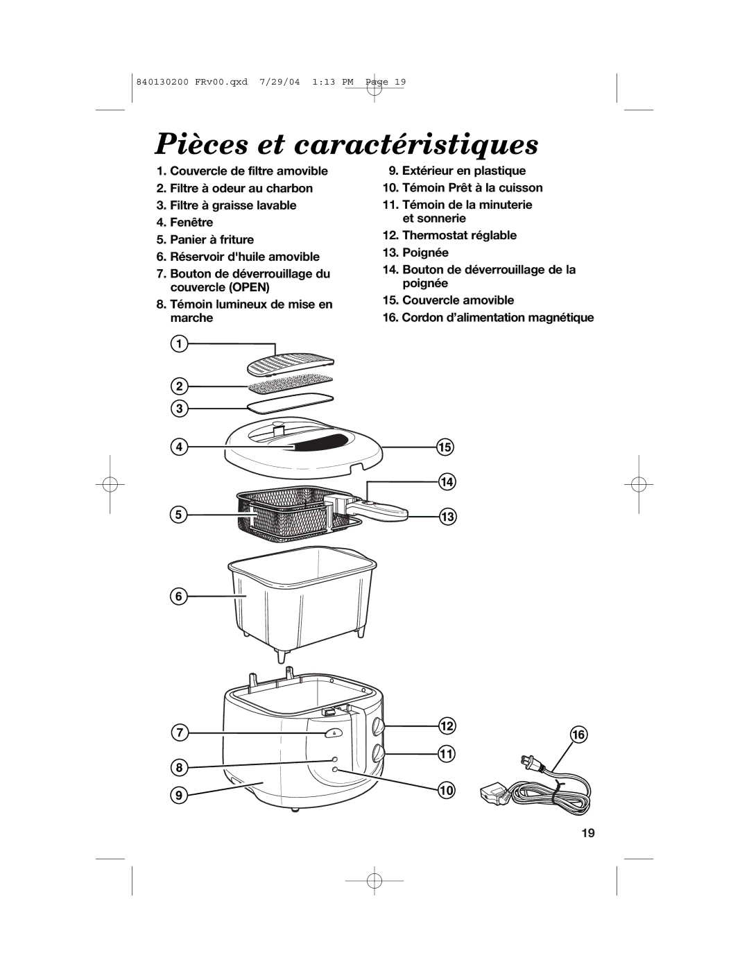 Hamilton Beach 35020C manual Pièces et caractéristiques 