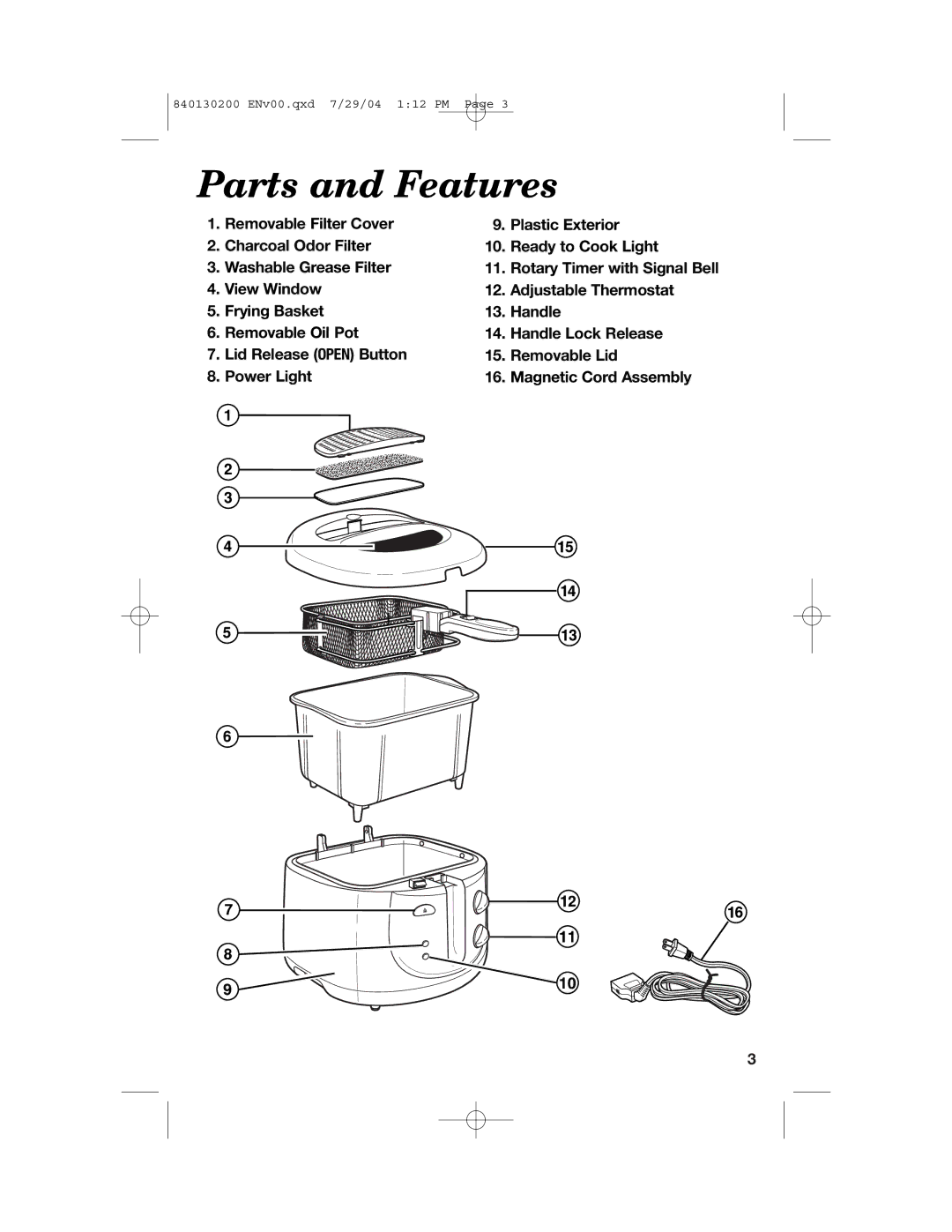 Hamilton Beach 35020C manual Parts and Features 