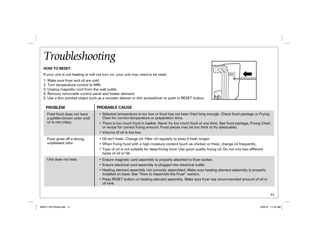 Hamilton Beach 35021 manual Troubleshooting, HOW to Reset 