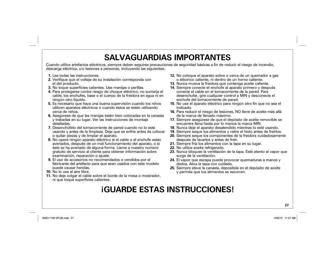 Hamilton Beach 35021 manual Salvaguardias Importantes 