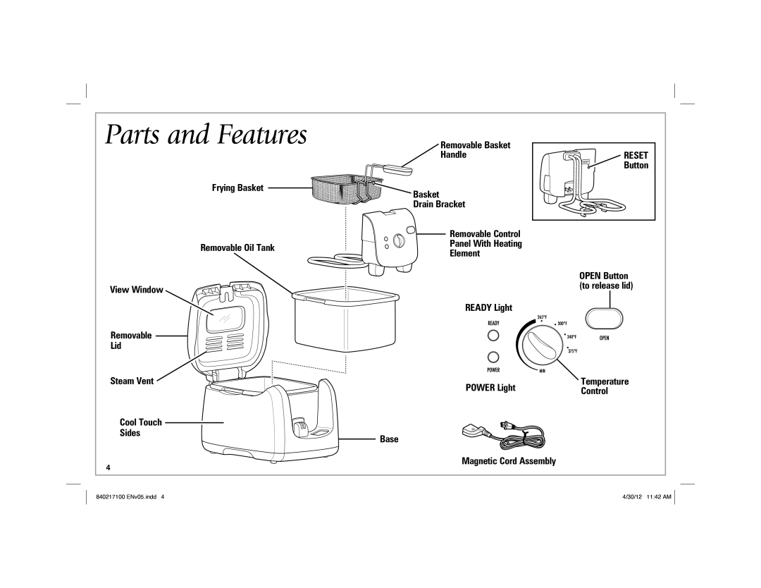 Hamilton Beach 35021 manual Removable, Steam Vent 