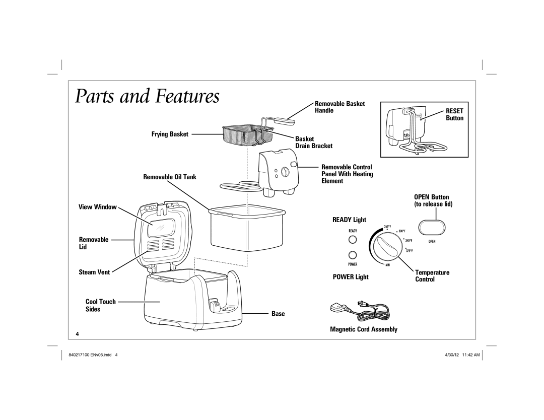 Hamilton Beach 35021 manual Parts and Features 
