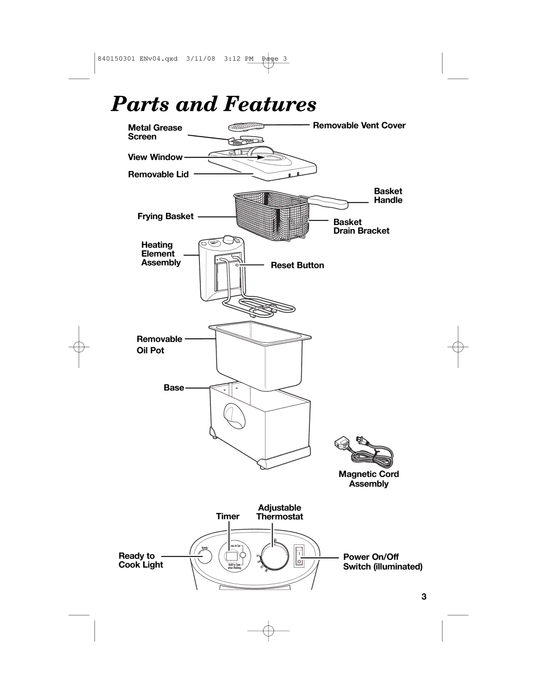 Hamilton Beach 35030C manual Parts and Features, Metal Grease 