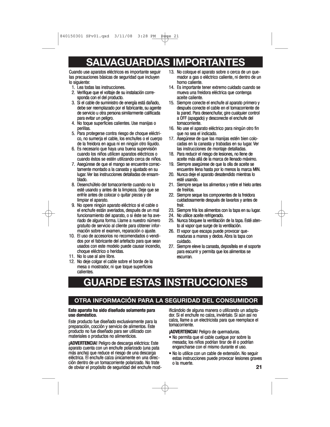 Hamilton Beach 35030C manual Salvaguardias Importantes, Guarde Estas Instrucciones 