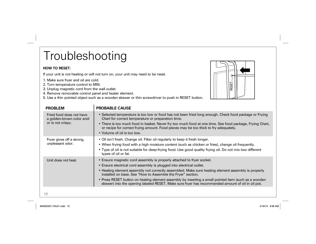 Hamilton Beach 35033 manual Troubleshooting, HOW to Reset 