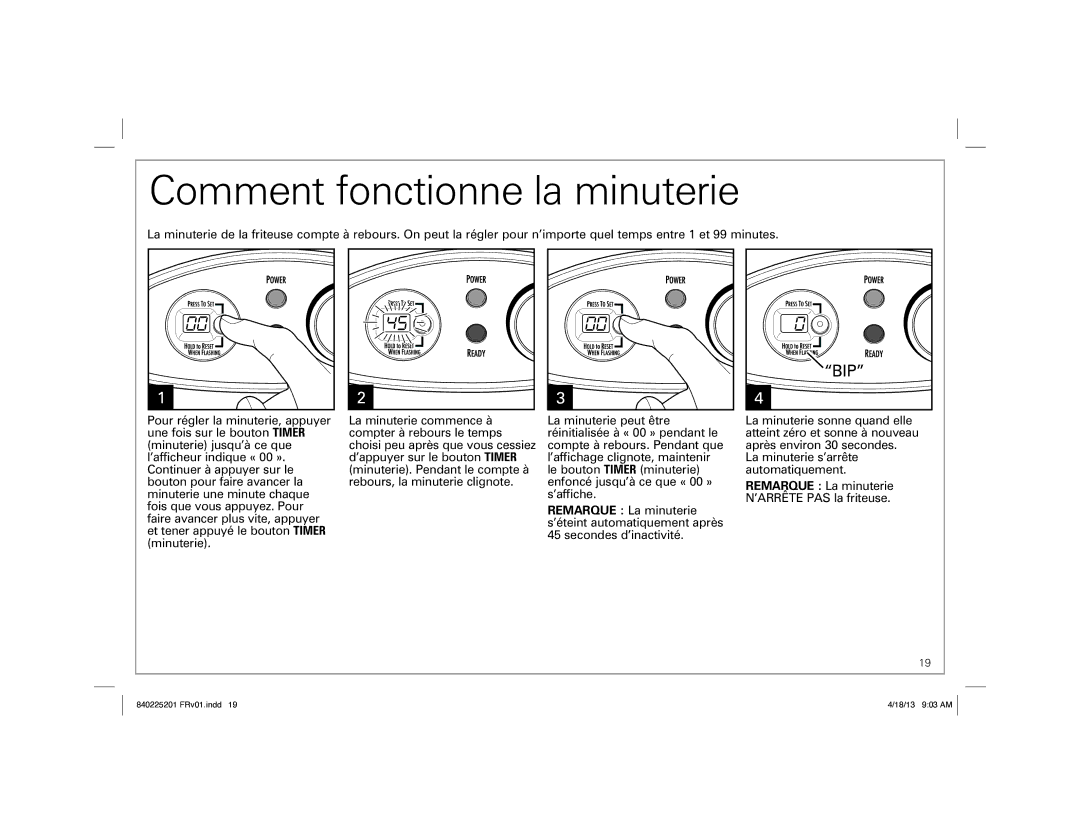 Hamilton Beach 35033 manual Comment fonctionne la minuterie, Bip 