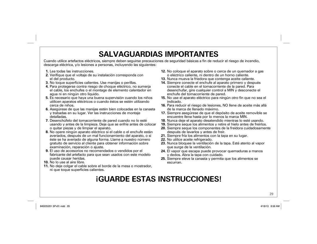 Hamilton Beach 35033 manual Salvaguardias Importantes 