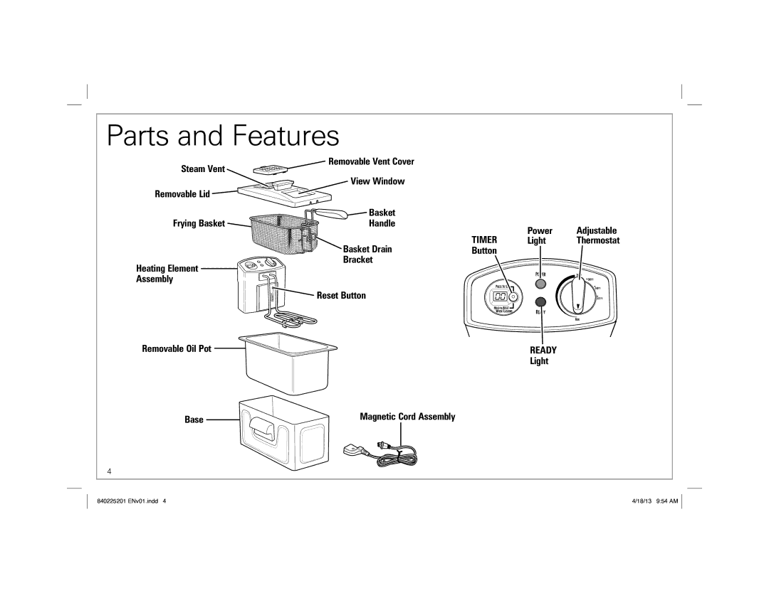 Hamilton Beach 35033 manual Parts and Features 