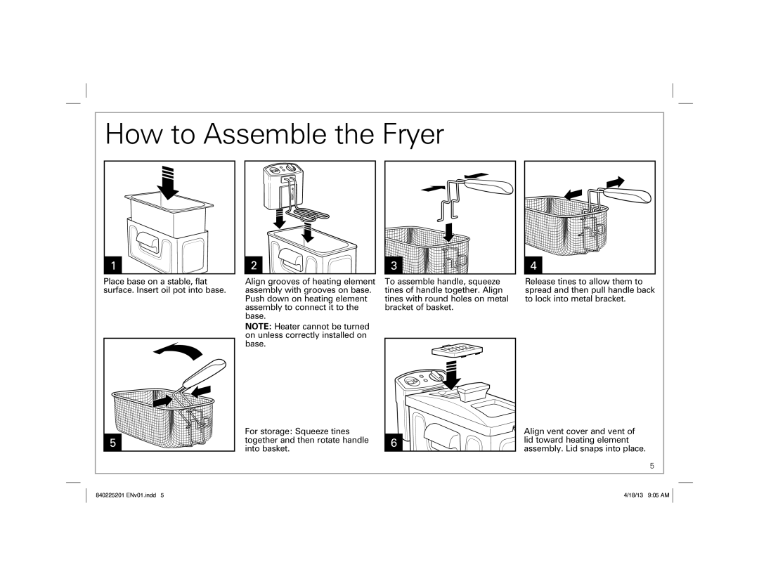 Hamilton Beach 35033 manual How to Assemble the Fryer 