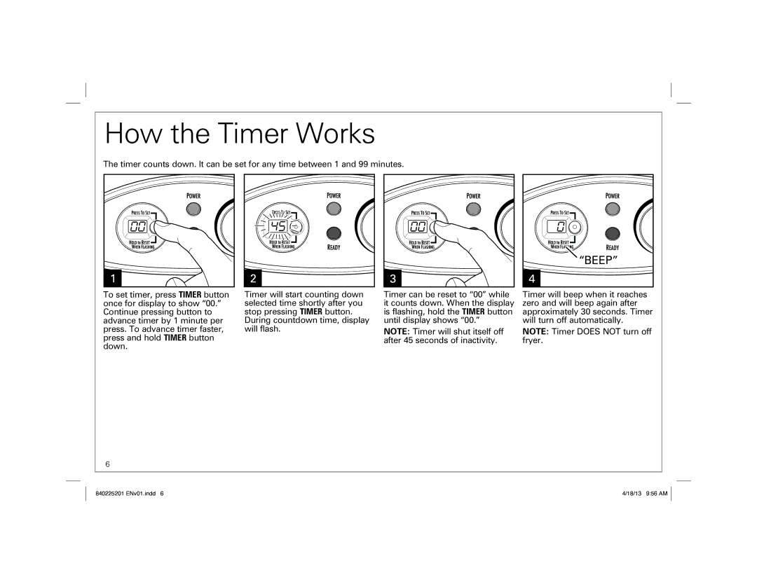 Hamilton Beach 35033 manual How the Timer Works, Beep 