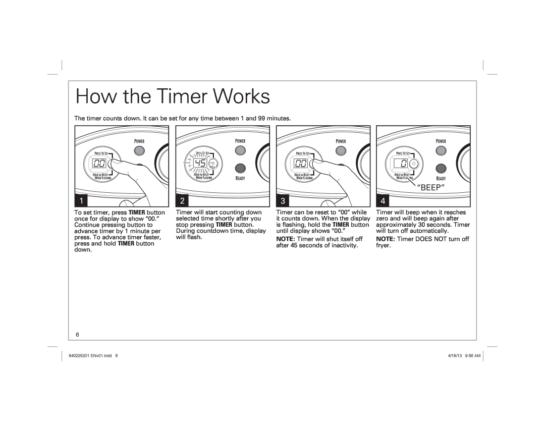 Hamilton Beach 35033 manual How the Timer Works, “Beep” 