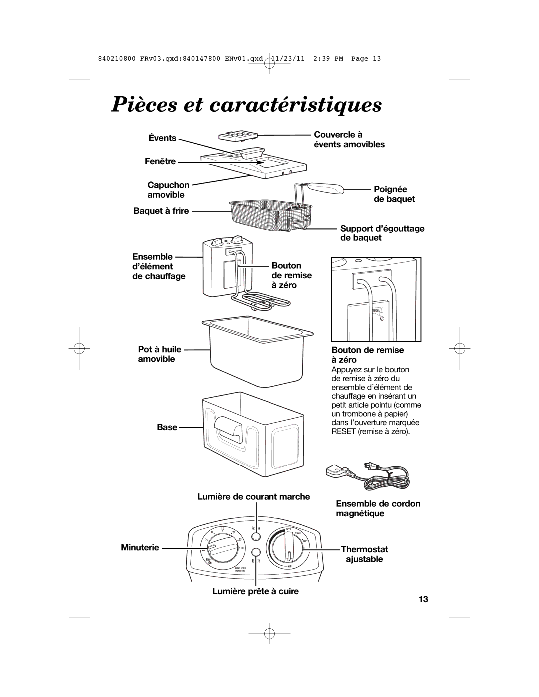 Hamilton Beach 35200 manual Pièces et caractéristiques 