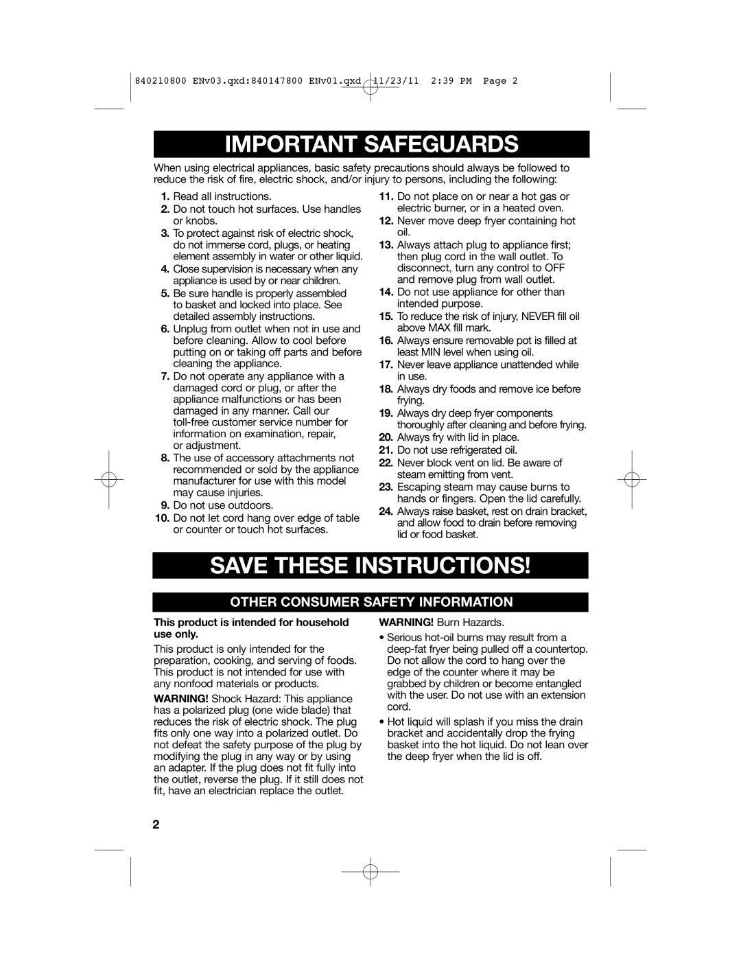 Hamilton Beach 35200 manual Important Safeguards 