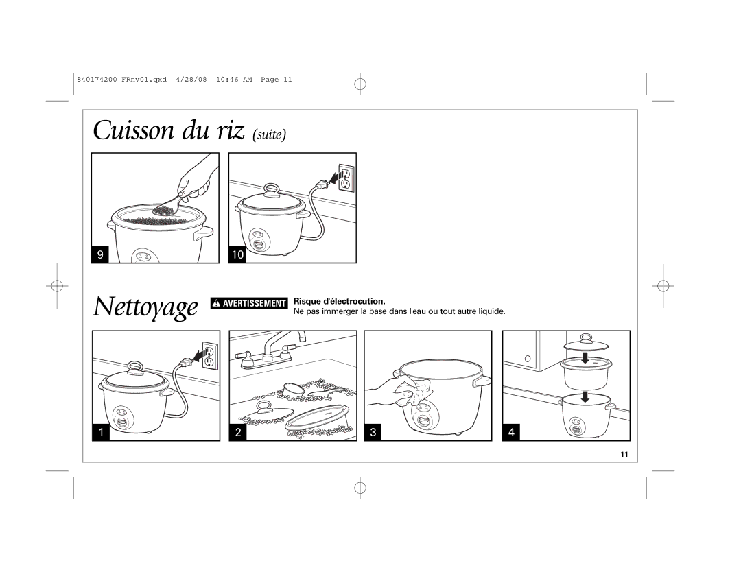 Hamilton Beach 37532 manual Cuisson du riz suite, Nettoyage 