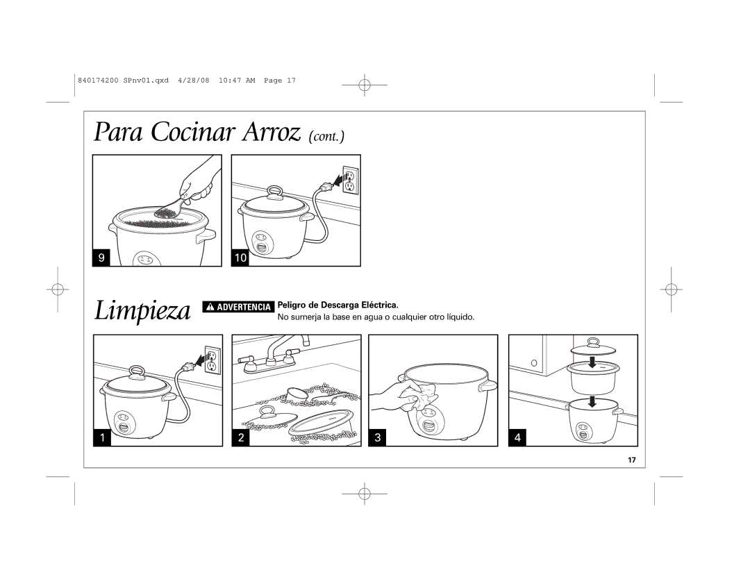 Hamilton Beach 37532 manual Limpieza, Peligro de Descarga Eléctrica 