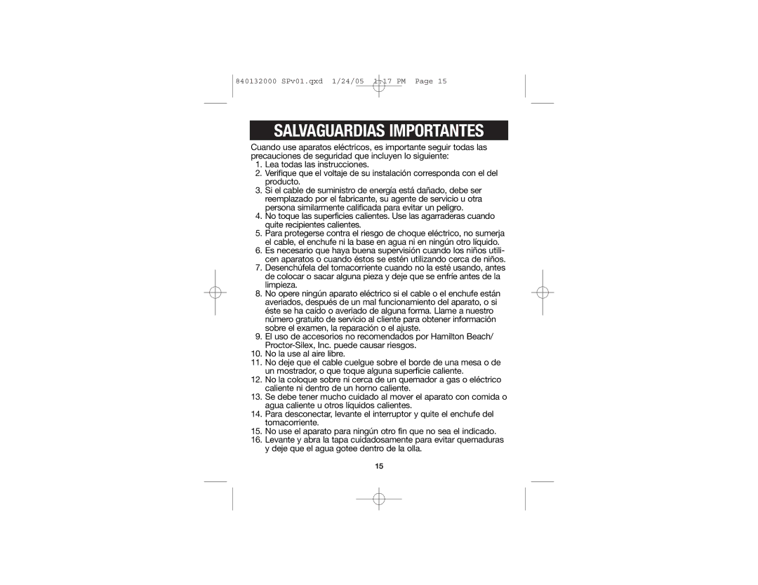 Hamilton Beach 37533 manual Salvaguardias Importantes 