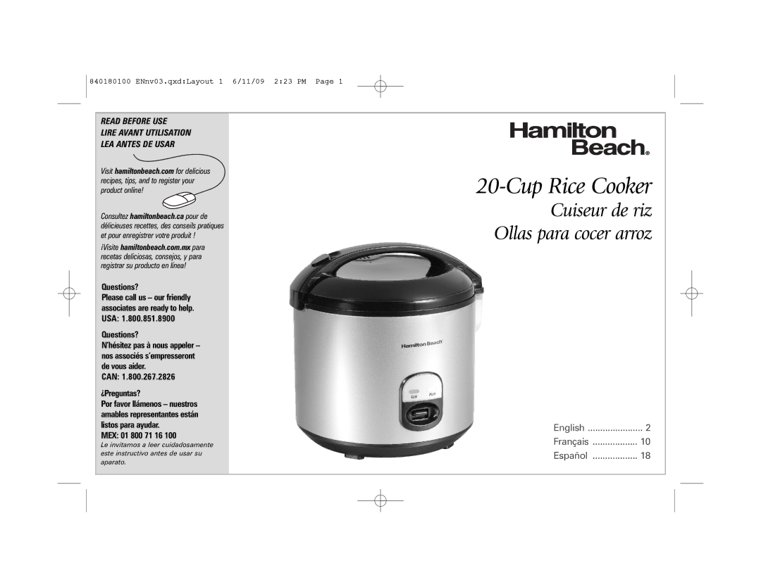 Hamilton Beach 37535 manual Cup Rice Cooker 