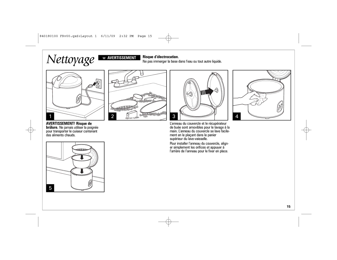 Hamilton Beach 37535 manual Nettoyage, Risque d’électrocution 