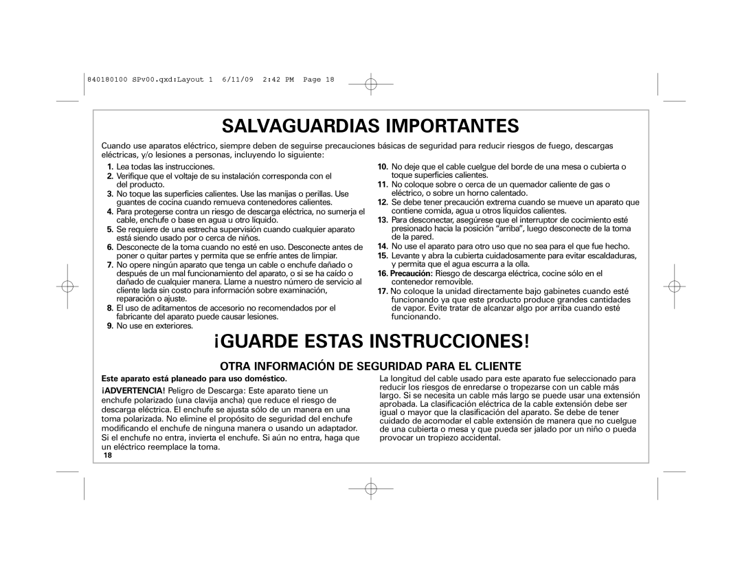 Hamilton Beach 37535 manual Salvaguardias Importantes, Otra Información DE Seguridad Para EL Cliente 