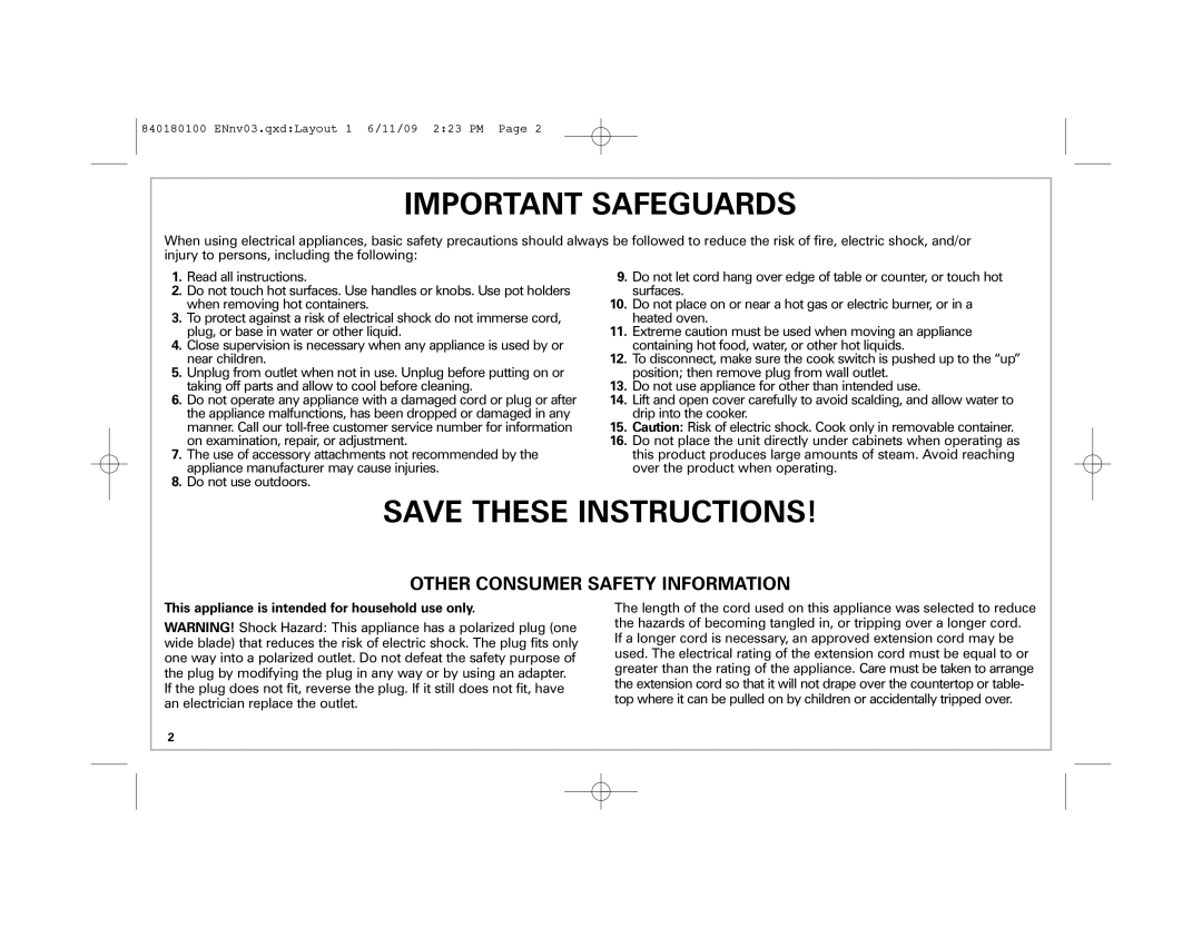 Hamilton Beach 37535 manual Important Safeguards, Other Consumer Safety Information 