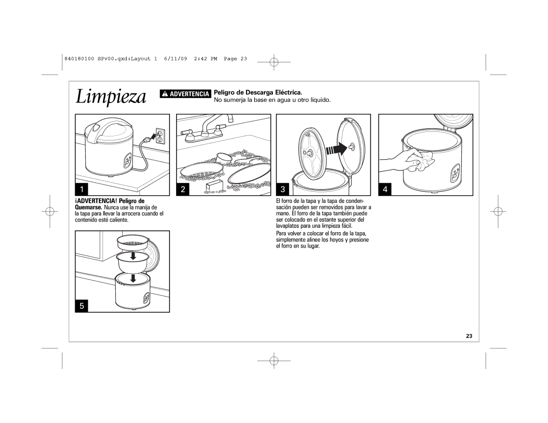 Hamilton Beach 37535 manual Limpieza, Peligro de Descarga Eléctrica 