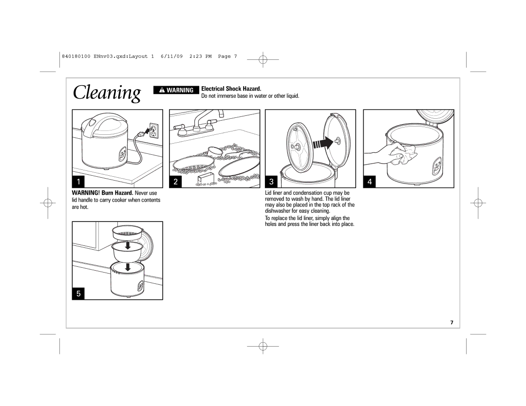 Hamilton Beach 37535 manual Cleaning, Electrical Shock Hazard 