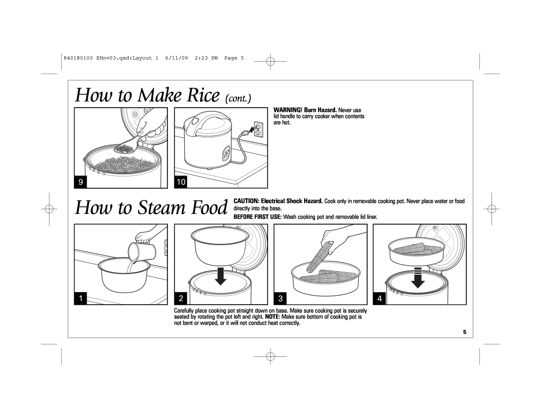 Hamilton Beach 37535 manual How to Make Rice cont 