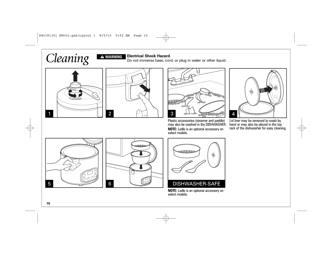 Hamilton Beach 37536 manual Cleaning, Electrical Shock Hazard, Select models 