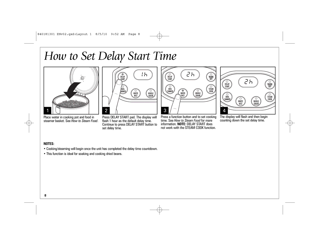 Hamilton Beach 37536 manual How to Set Delay Start Time, Set delay time 